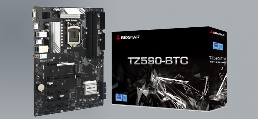 BIOSTAR выпустила материнскую плату для майнинга на видеокартах — TZ590-BTC