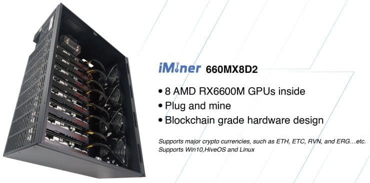 BIOSTAR представила установку для майнинга iMiner 660MX8D2 с 8 видеокартами Radeon RX 6600M