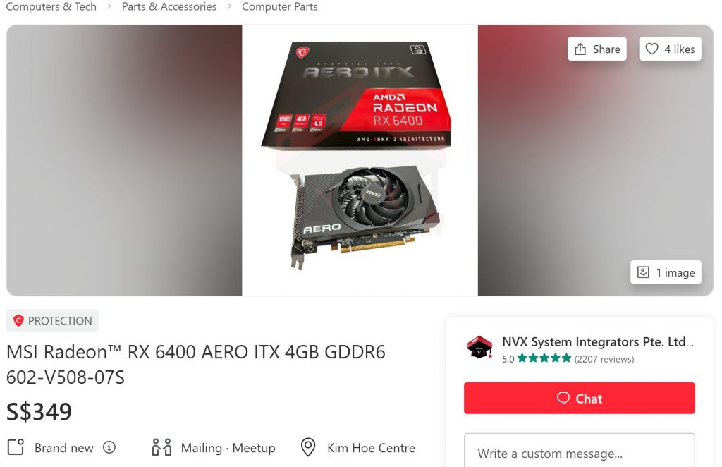 MSI Radeon RX 6400 AERO ITX замечена в продаже в Сингапуре за 255 долларов — подойдет для игр в 720p