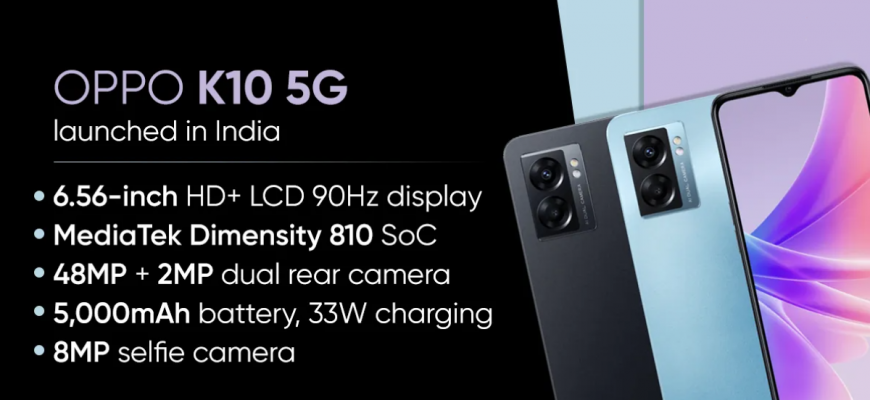 Представлен бюджетный OPPO K10 5G — Dimensity 810, 8 ГБ ОЗУ, камера на 48 Мп и прайс $225