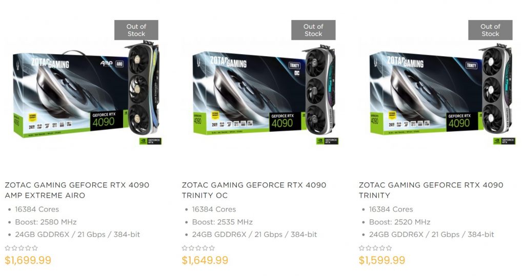 ZOTAC назвала стоимость своих версий GeForce RTX 4090 — от 97 до 103 тысяч рублей